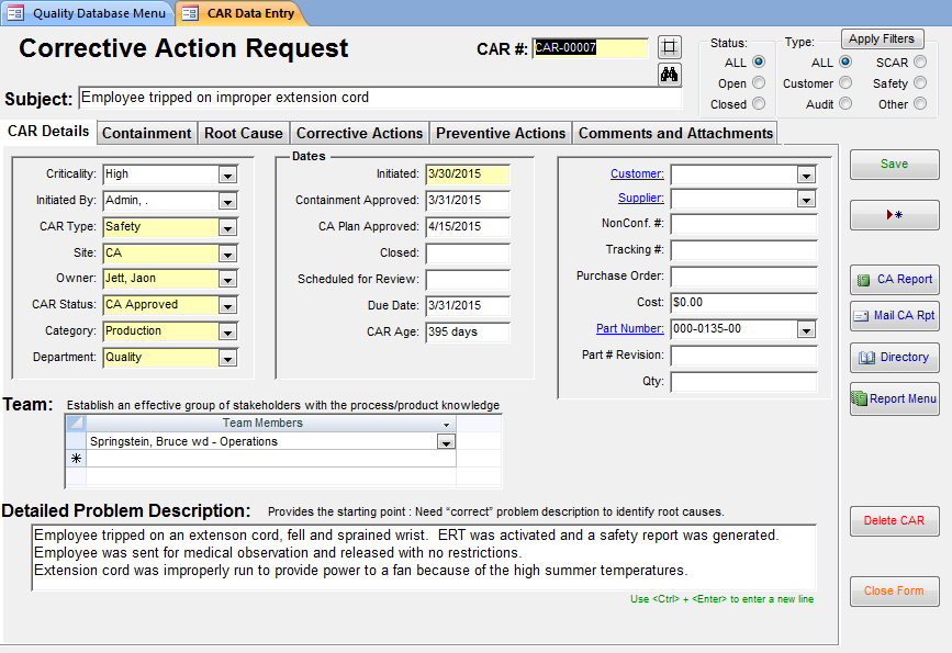 SBS Quality Database screen shot